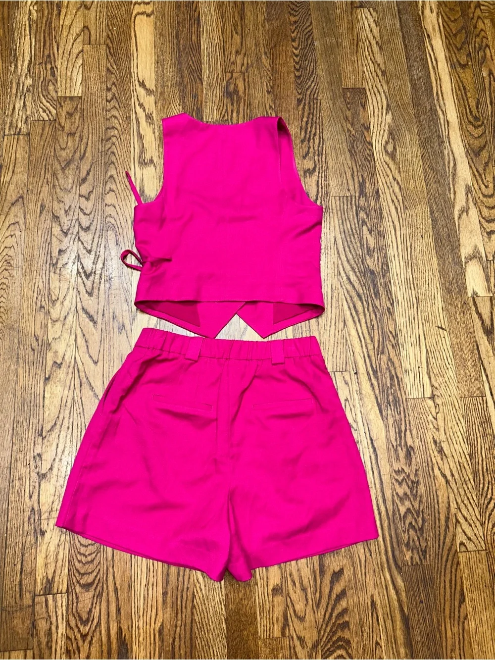 Express Fuchsia Tailored Vest (Size Medium) & High-Waist Shorts (Size 10) Set